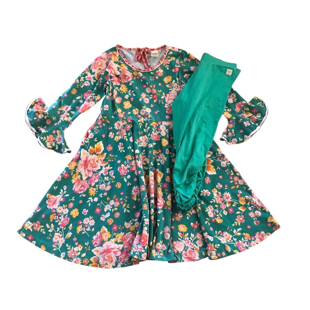 Wildflowers Floral Green Dress with Matching Leggings